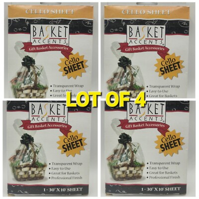 (LOT OF 4) 30''x10' Cello Sheets, Transparent Wrap, 1 Per Box Basket Accents, NEW