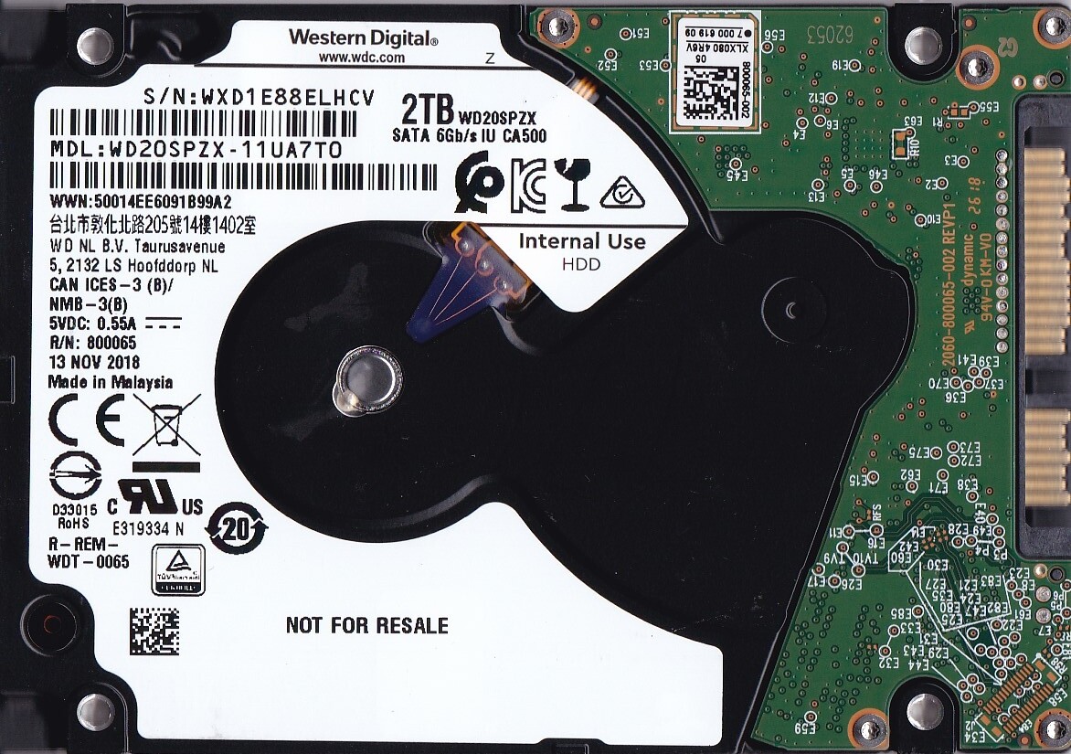 WD WD20SPZX-11UA7T0 NOV / 2018 s/n: WXD1E8 Malaysia 2TB 2.5