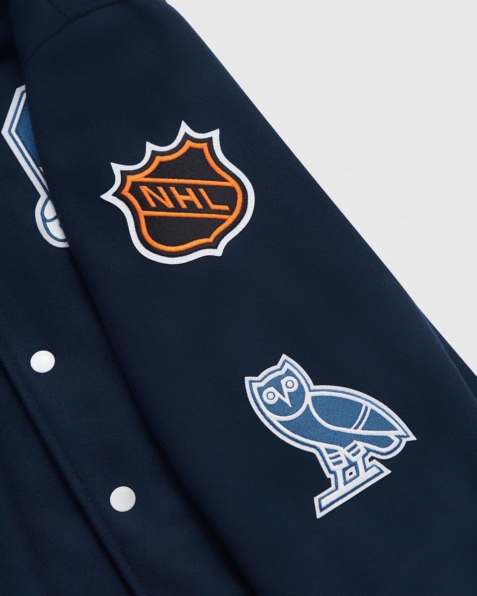 Men's Toronto Maple Leafs OVO x NHL Blue Full-Snap Varsity Men's Toronto Maple Leafs OVO x NHL Blue Full-Snap Varsity