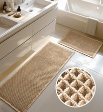 Large Waffle Bath Mat Set Non Slip 2 Piece Brown 20x47 16x24 Inch