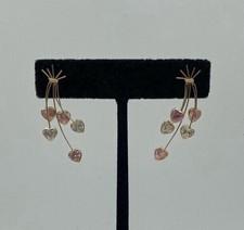 14k Yellow Gold Clear and Pink Cubic Zirconia Heart Earrings