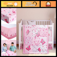 3-Piece Pink Butterfly Baby Crib Bedding Set for Girls, Nursery Decor, Soft  Co