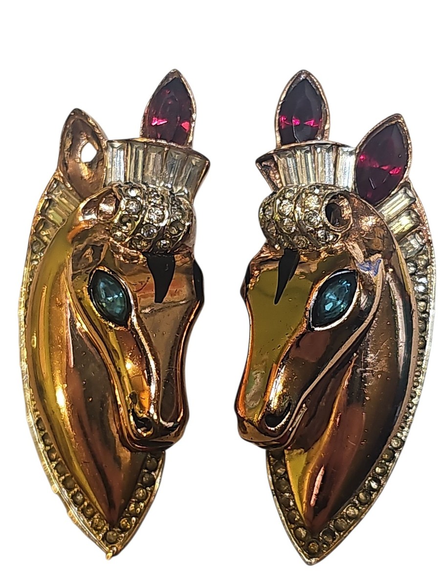 Vintage Corocraft Sterling Silver Horse Duette Pair Fur Clip