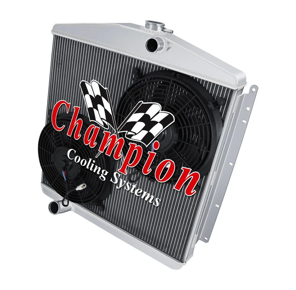 Radiador de 3 filas KR Champion con 2 ventiladores de 12" para Oldsmobile 88 1954-1956 #CC54OL Foto 3 de 4