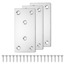 3 Set Flat Mending Plates, 2 x 4 Inch Stainless Steel Flat Brackets, Silver