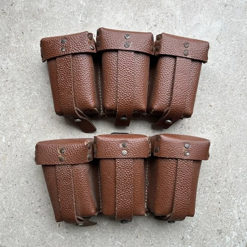 WW2 German K98 Triple Ammo Pouch Stitched Brown Leather - Military Reproduction