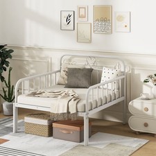 Metal Daybed Extendable Daybed to Single Size Bed-White