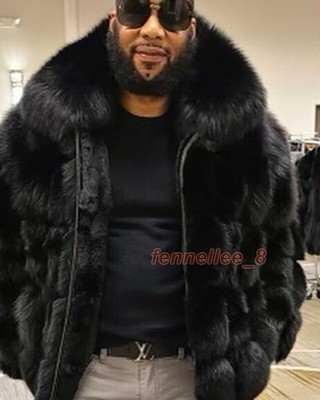 Winter Mens Real Fox Fur Jackets Fashion Genuine Fur Squares Coat Zipper Outwear