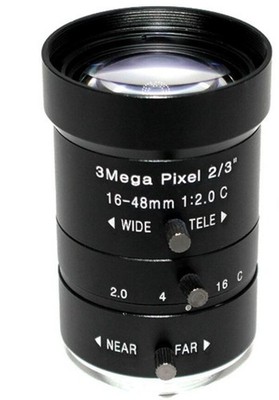 Camera Varifocal Lens 3MP FL 16mm-48mm F2.0 C Mount FOV 29.5°-9.5° Format 2/3'' 