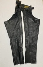 Hudson Black Leather Motorcycle Biker Chaps Size XL Belt Adjustable