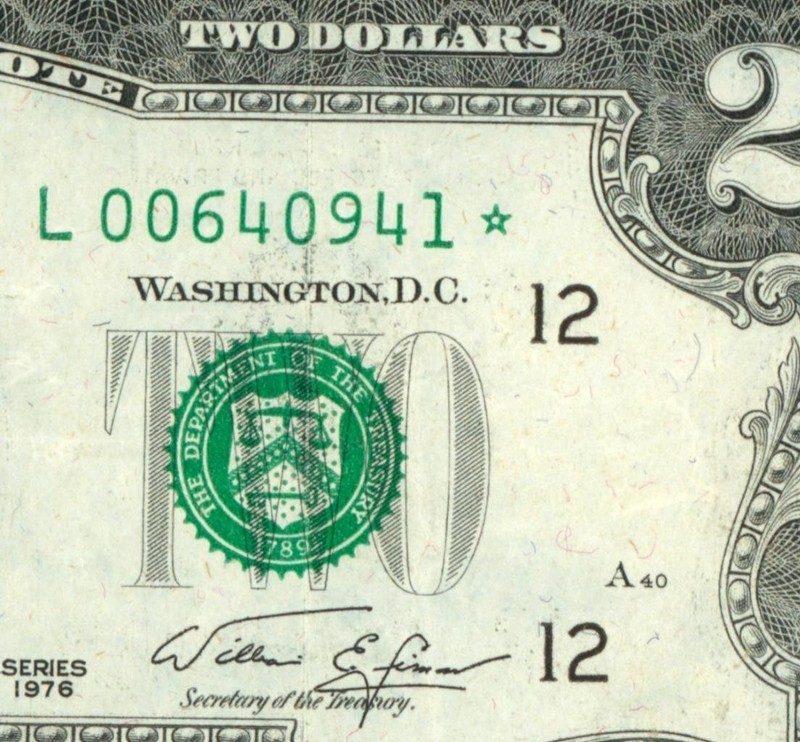 **STAR - 6 DIGIT** $2 1976 FEDERAL RESERVE NOTE **PAPER CURRENCY