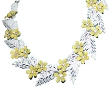 Amazing AS IS enamel flower shaped necklace signed Trifari (C)-OMG!!