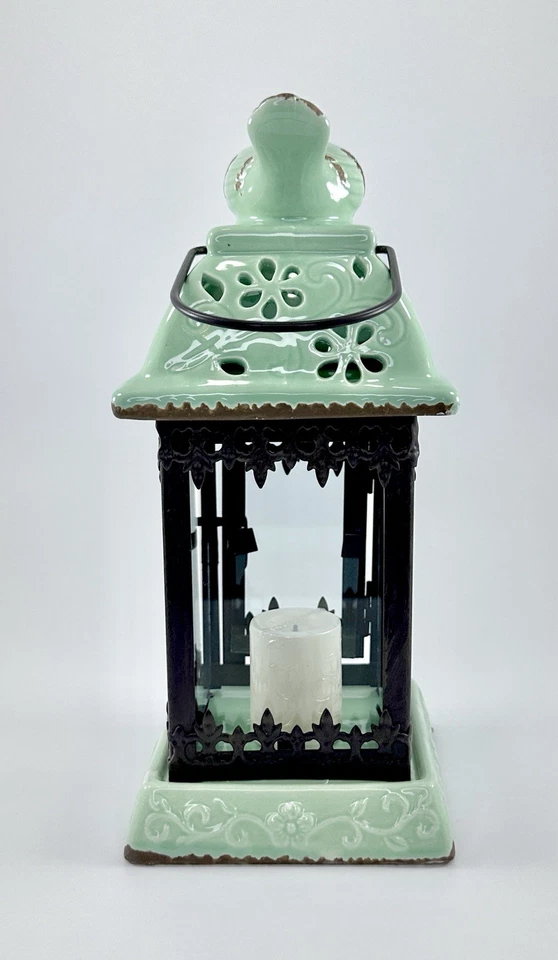 Candelabro linterna de pájaro de cerámica verde como nuevo rústico decoración de casa de campo ☼ Foto 3 de 4