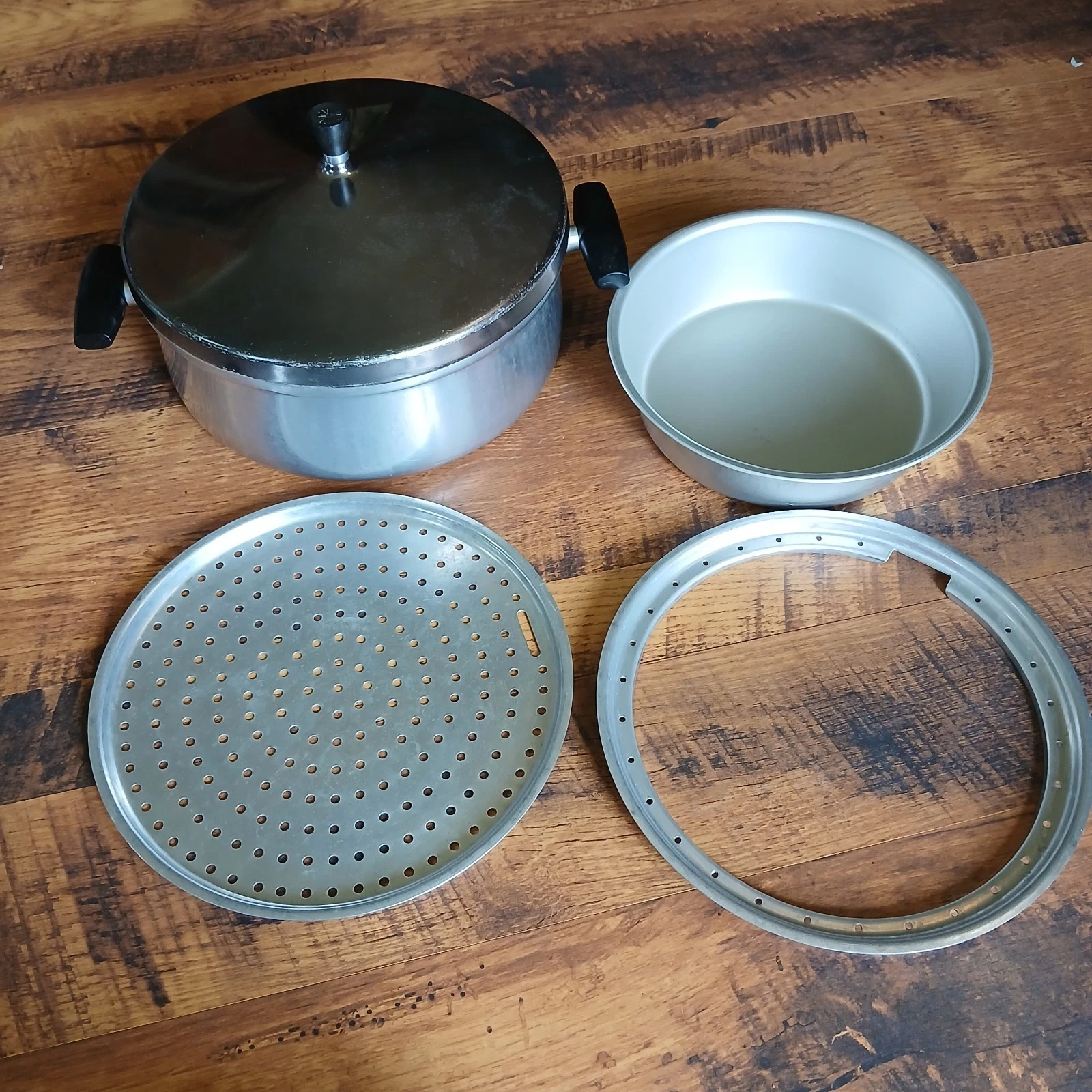 Vtg WEAR-EVER Stainless Inner Clad 10" Aluminum Pot No 854 Lid Steamer And Pan