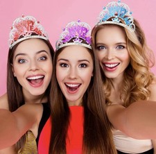 Set of 6 Happy New Year 2026 Tiara Crown with Jewels Deco Princess