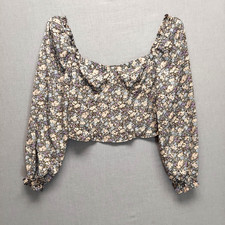 ASTR Floral Corset Crop Top XL Smocked Milkmaid Cottagecore Puff Sleeve Coquette