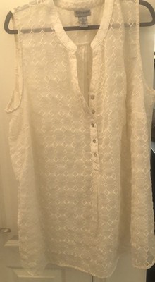 Catherines Blouse 3X Sleeveless Lace Romantic Lagenlook Cottagecore Ivory Top