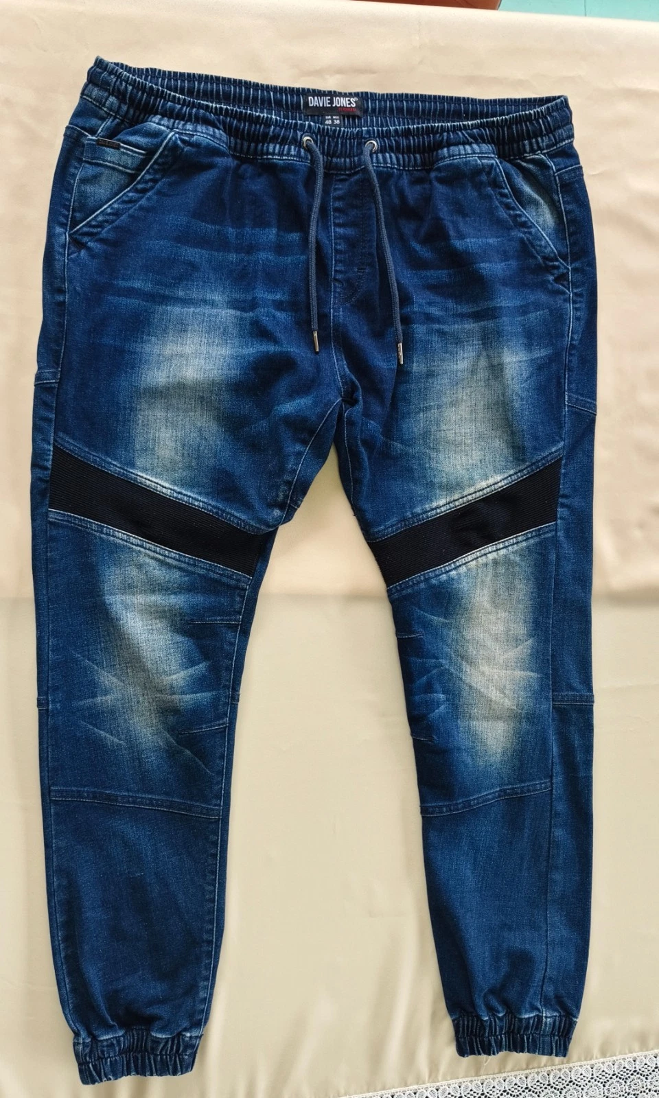 Davie Jones Men's Denim Jogger Jeans Dark Wash Biker Moto Panel Stretch Cotton