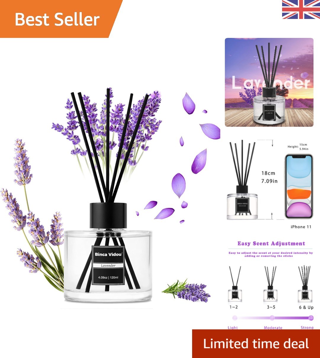 Eco-Friendly Lavender Reed Diffuser - 120ml Aroma, 8 Sticks, Odor Neutralizing