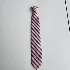 Boys Clip On Tie Striped Pre Tied Necktie Modern 15" Long Pink Gray