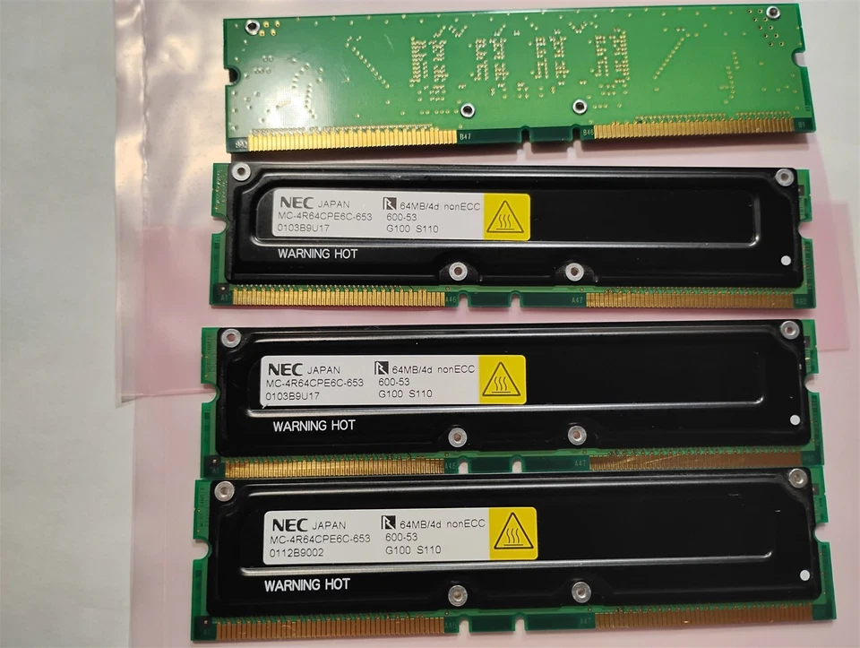 Kit NEC 256MB 4x64MB RDRAM RIMM PC600 MC-4R64CPE6C-653 600-53 RAM sin ECC como está Foto 3 de 4