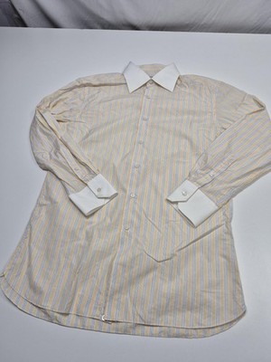 Stefano Ricci Dress Shirt Mens 16 41 White Yellow Stripe Contrast Collar LS