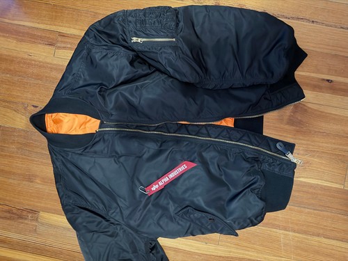 Alpha Industries MA-1 Bomber Flight Jacket Silver Grey Orange Lining Med/Large