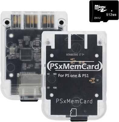 BITFUNX PSxMemCard PS1 Memory Card - Supports Firmware Upgrade, Tran-White 