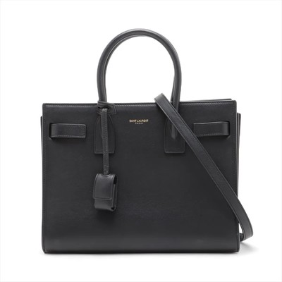 Saint Laurent Paris Sac de Jour Baby Leather 2 Way Handbag Black 377183