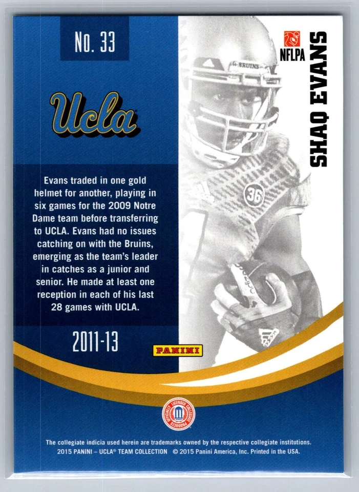 Shaq Evans 2015 Panini UCLA Bruins Gold /25 (b) #33 - Image 2 of 2
