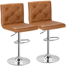 Bar Stools Set of 2, Modern PU Leather Adjustable Bar Stools with Back, 360° ...