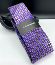 VAN HEUSEN Men's Polyester Neck Tie  Purple  Grid  NEW MSRP: 45.