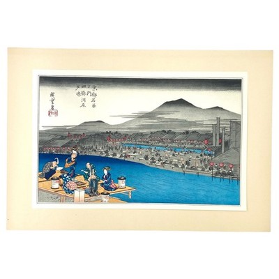 Utagawa Hiroshige Ukiyo-e Print Evening Cool at Shijo Dry River Bed Kyoto Meisho