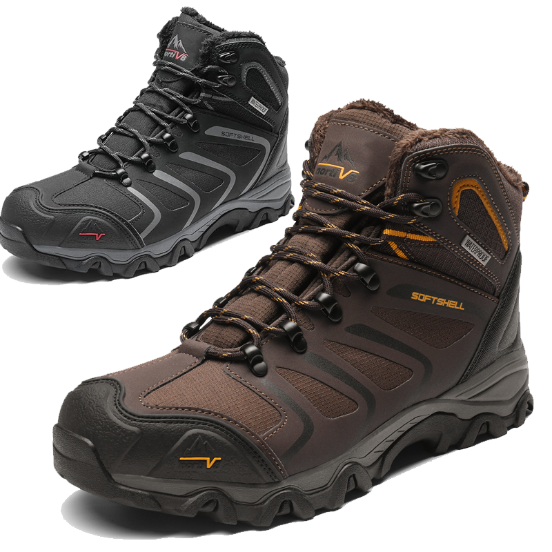 Men's Ankle High Waterproof Construction Hiking Boots Fur Lined Warm Snow  Boots - Main Image