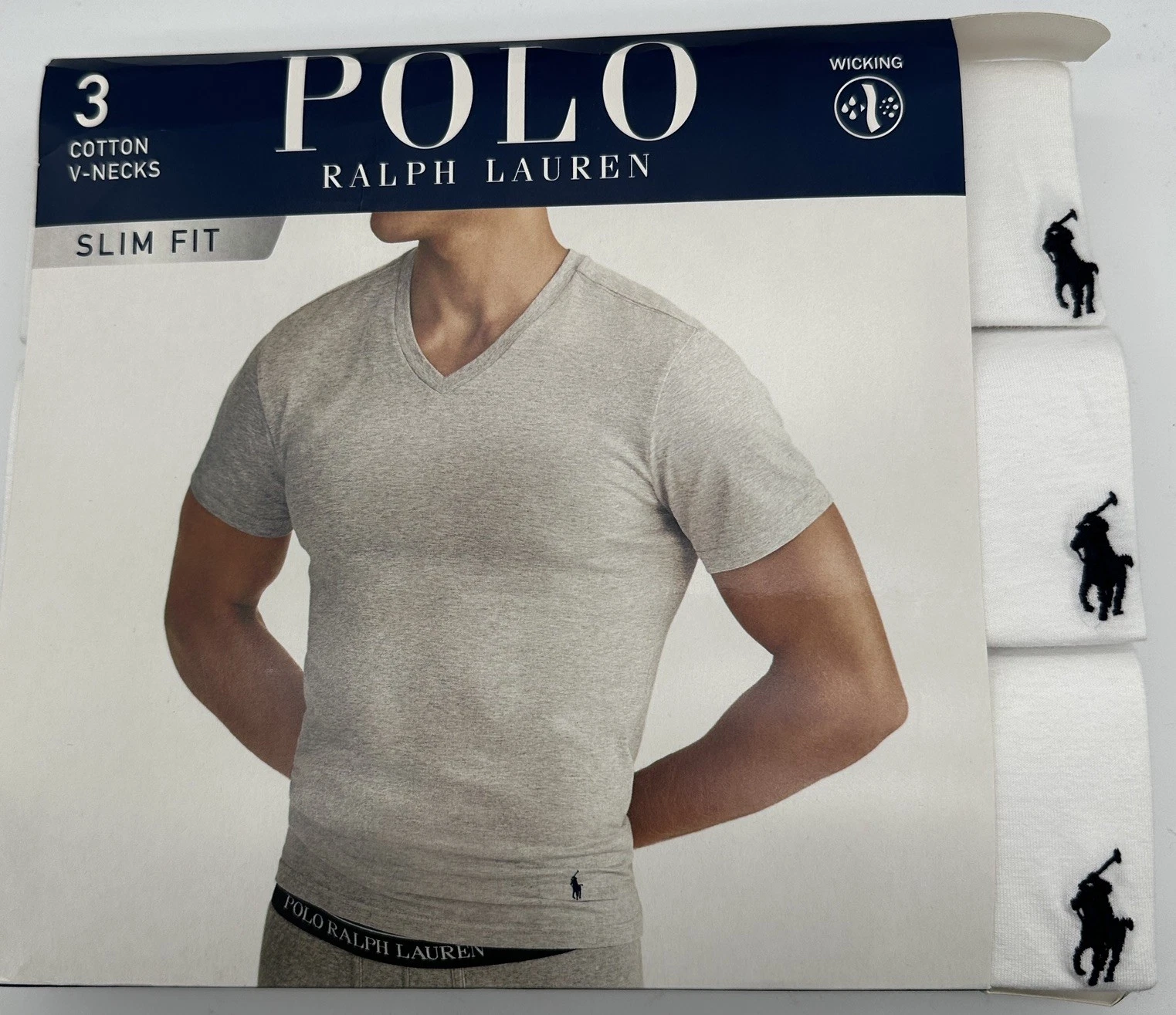Polo Ralph Lauren Men's White Slim Fit V-Neck Shirt 3 Pack Medium