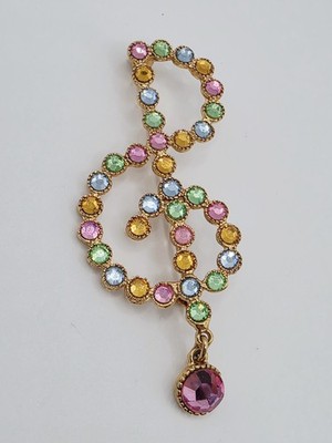 Vintage Treble Clef Musical Note Multicolor Brooch Pin