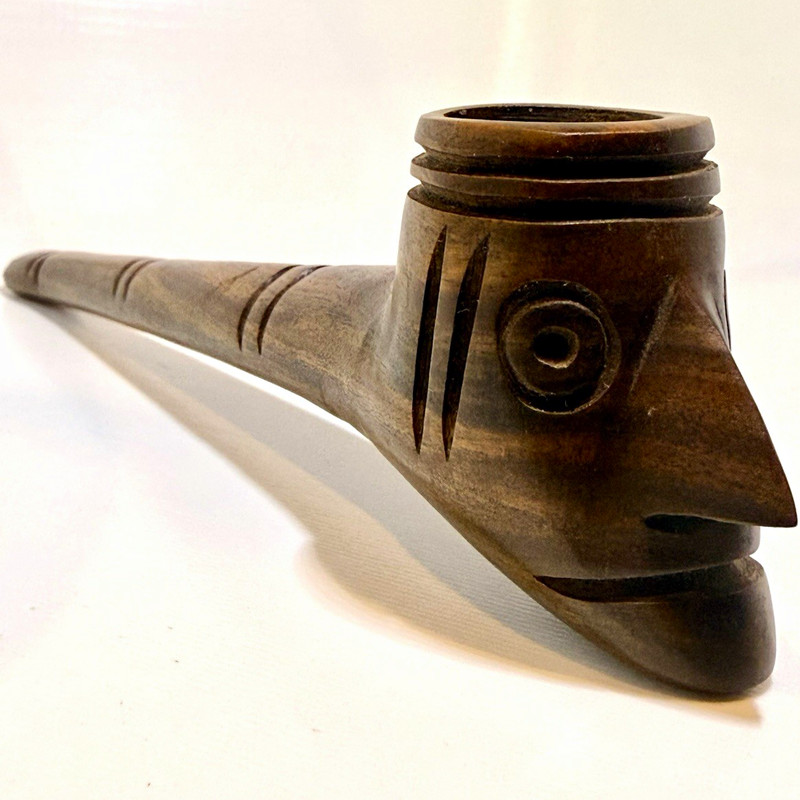 Carved Wooden Tobacco Pipe, Pacific Island Oceanian Style, Estate Collectible