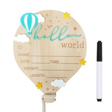 Baby Announcement Sign,  5.9 Inch Wooden Hello World Newborn Signs, Birth Ann...