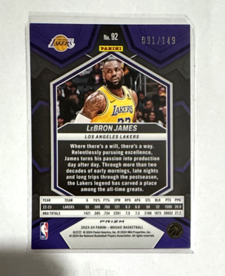 2023-24 Panini Mosaic NBA LeBron James #92 Pink Mosaic Prizm /149 