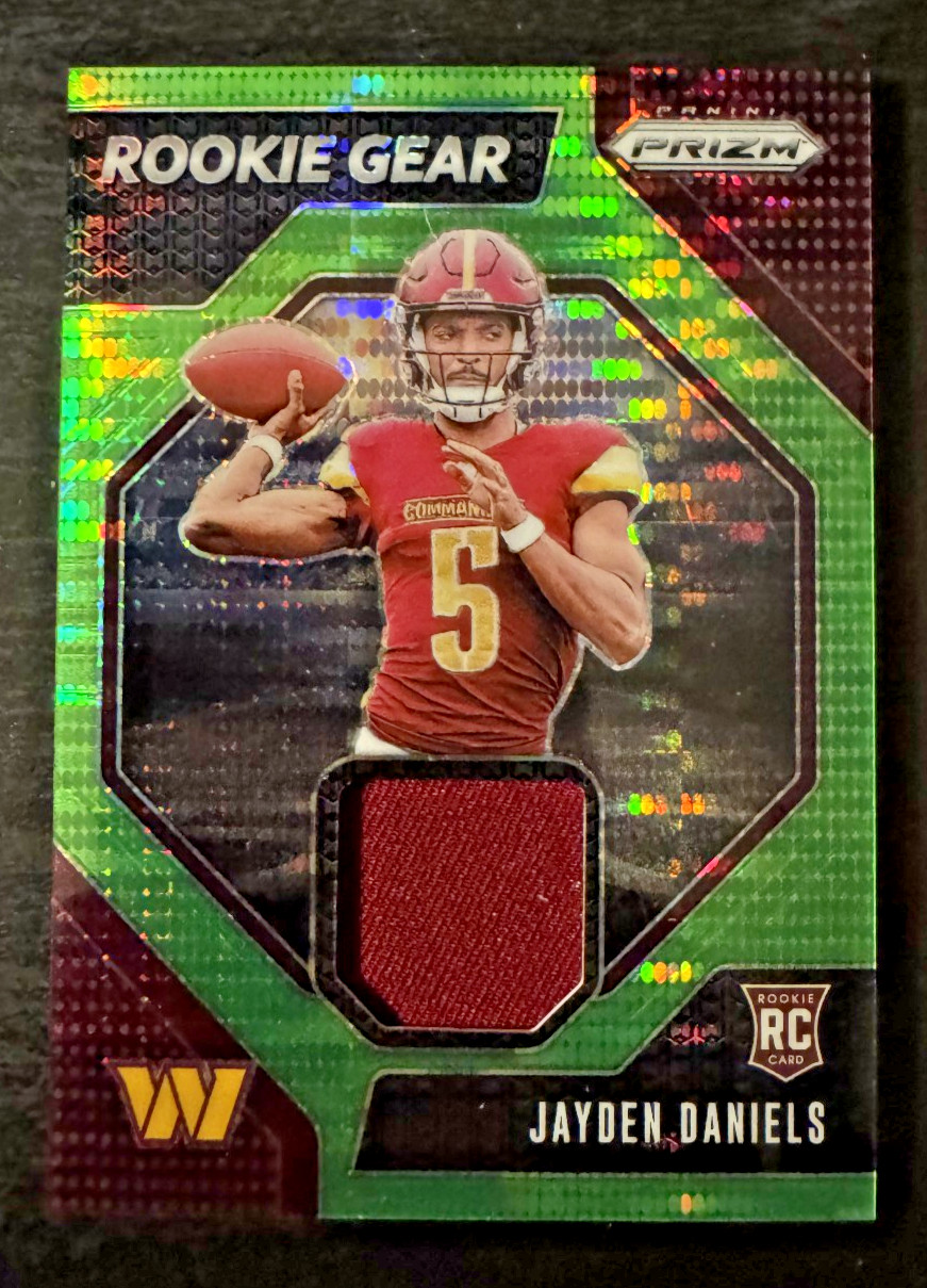 2024 Panini Prizm Jayden Daniels Rookie Gear Neon Green Pulsar Patch #RG-JDS