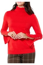IMAN Global Chic Women's Flounce Cuff Turtleneck Sweater Rich Red