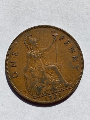 1927 UK Great Britain 1 One Penny King George V Bronze Coin KM#810