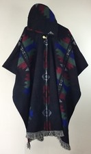 Alpaca Poncho with Hood black Soft Comfortable Wool  Navajo Design Handcrafted