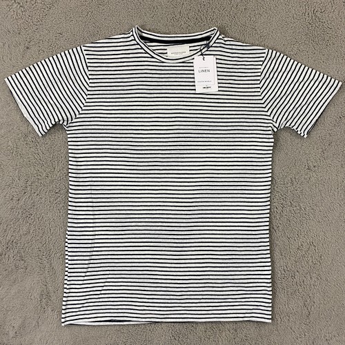 NWT Denim & Flower Linen Shirt Mens Large White Black Stripe L Ivan D&F Tee