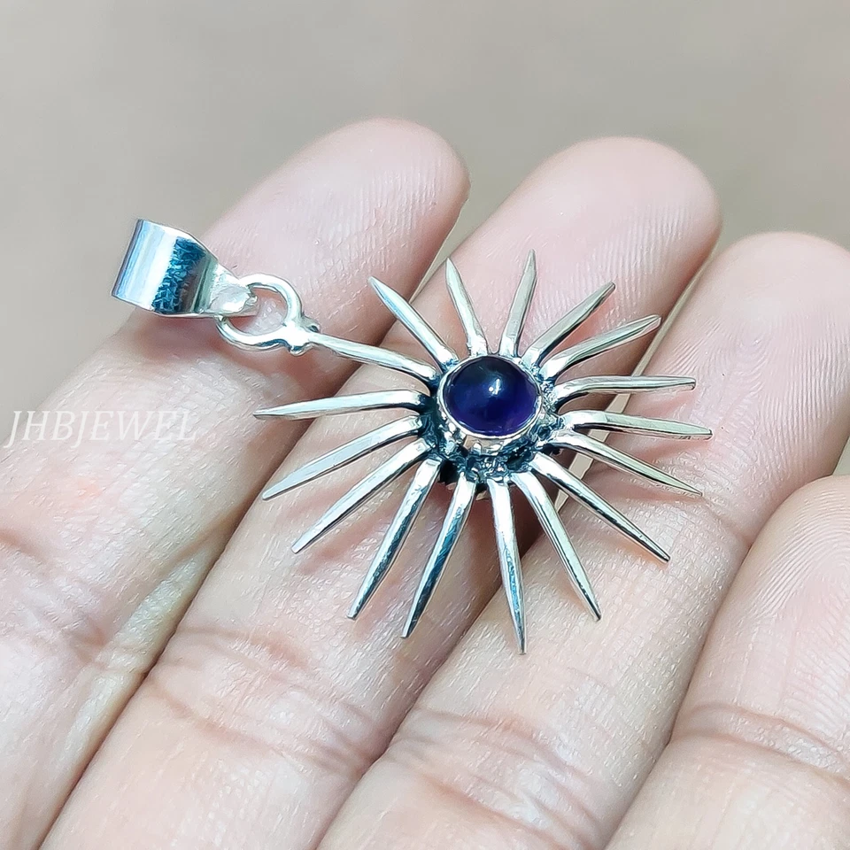 Colgante de plata de ley 925 con piedras preciosas de amatista africana púrpura joyería para mujer Foto 3 de 4