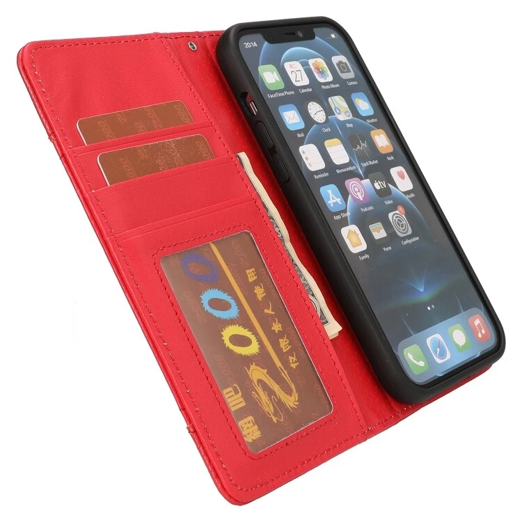 Funda de cuero PU abatible con soporte y ranuras para tarjetas y billetera y marco de fotos para iPhone 13 Foto 4 de 4