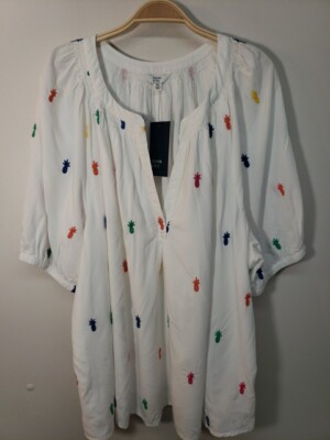 NWT Crown & Ivy White Embroidered 4X Puff Sleeve Lined