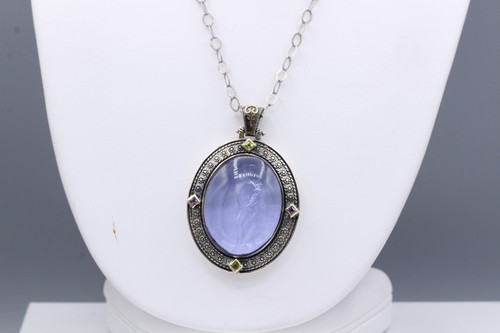 Vintage Greek Hermes God Murano Glass Pendant Italian Cameo Sterling Silver 925 - Picture 12 of 15