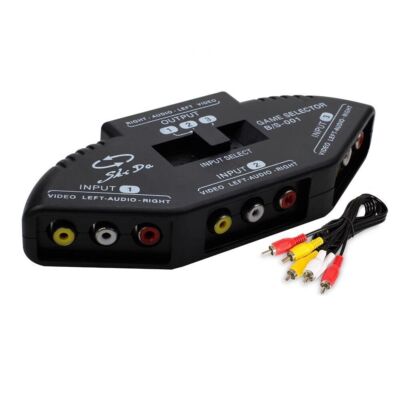 3 Way Audio Video AV   Switch Multi Box Composite Selector  With 2 FT Cable #T6