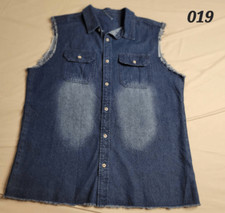 Adult unisex denim jean shirt mens large nwot buttondown distressed blue